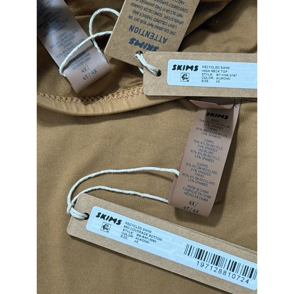 Skims Recycled Swim Bikini Set Women 4X High Neck Top Mid Coverage Bottom Brown